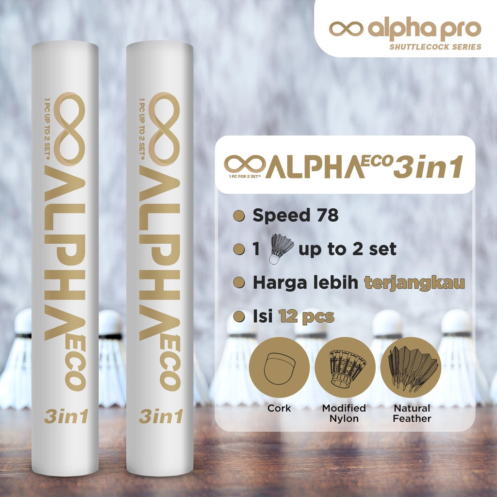 ALPHA 3 in 1 PRO ECO Speed 78 77 Shuttlecock Cock Kok Bola Bulu Tangkis Original